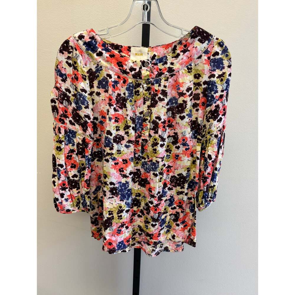 Maeve Women's Pink Multicolor Floral 3/4 Sleeve Top Size 2 #50007